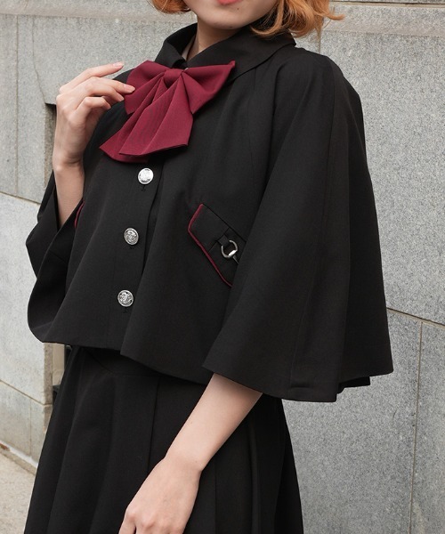 axes femme POETIQUE ベスト ジレ バイカラーリボン付きケープ