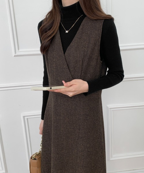 「ECLIN」 ノースリーブワンピース M ブラウン レディース_画像4