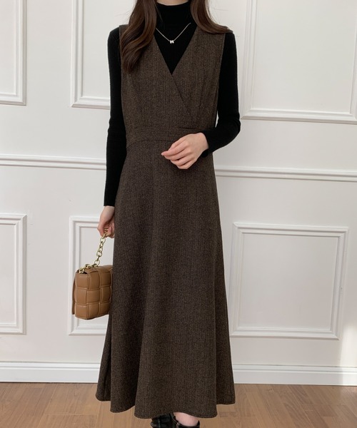 「ECLIN」 ノースリーブワンピース M ブラウン レディース_画像6