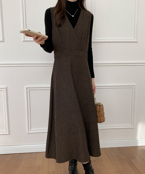 「ECLIN」 ノースリーブワンピース M ブラウン レディース_画像7