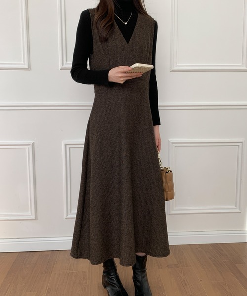 「ECLIN」 ノースリーブワンピース M ブラウン レディース_画像8