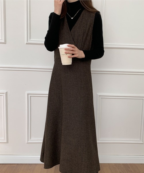 「ECLIN」 ノースリーブワンピース M ブラウン レディース_画像9