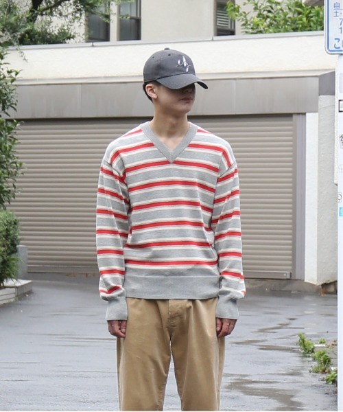 セーター ニット KAIKO Border v neck sweater メンズ レディースの画像
