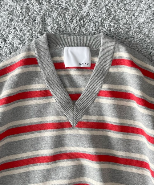 セーター ニット KAIKO Border v neck sweater メンズ レディースの画像