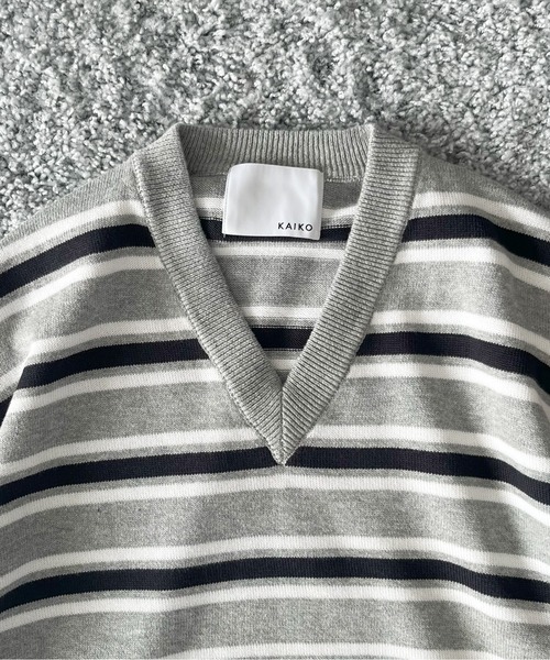 セーター ニット KAIKO Border v neck sweater メンズ レディースの画像