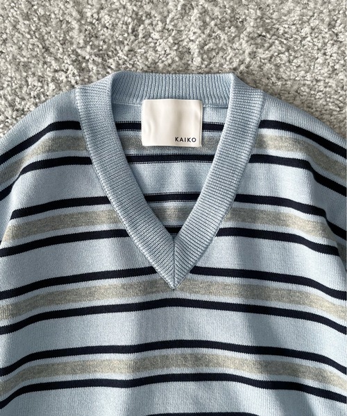 セーター ニット KAIKO Border v neck sweater メンズ レディースの画像