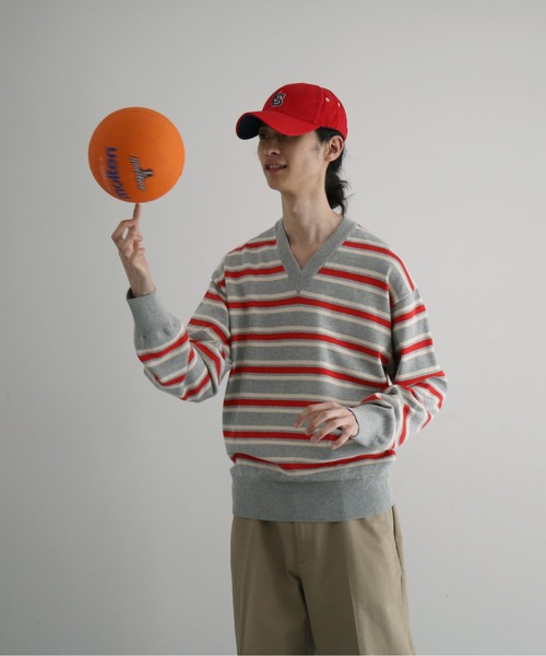 セーター ニット KAIKO Border v neck sweater メンズ レディースの画像