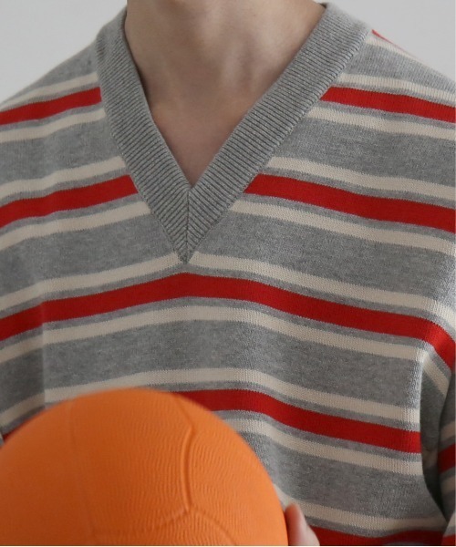 セーター ニット KAIKO Border v neck sweater メンズ レディースの画像