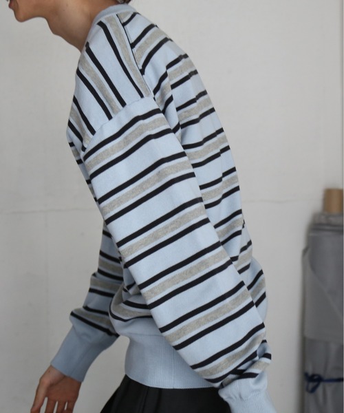 セーター ニット KAIKO Border v neck sweater メンズ レディースの画像