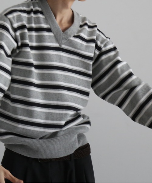 セーター ニット KAIKO Border v neck sweater メンズ レディースの画像