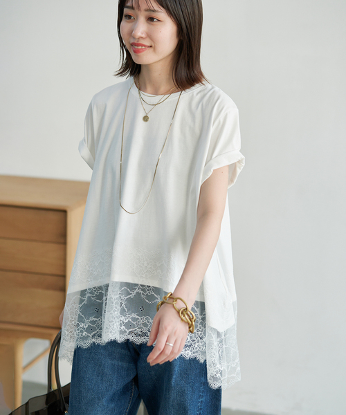 SLOBE IENA（スローブイエナ） tシャツ 「シリーズあり」レースコンビ