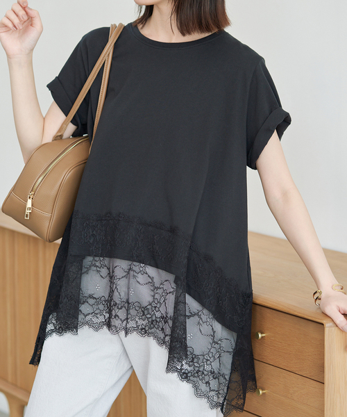 SLOBE IENA（スローブイエナ） tシャツ 「シリーズあり」レースコンビ