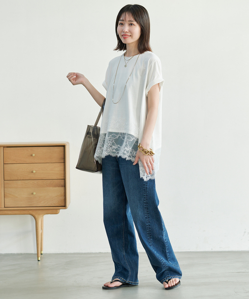 SLOBE IENA（スローブイエナ） tシャツ 「シリーズあり」レースコンビ