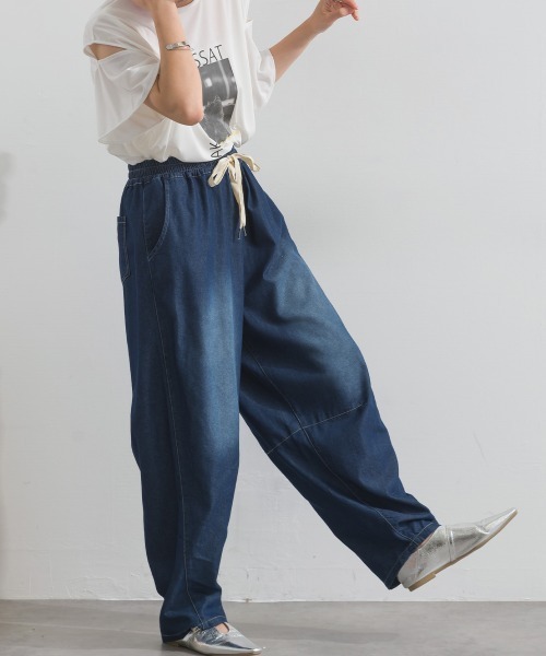  ワイドレッグデニムパンツ ブルー le colis（ルコリ） ワイドパンツ ジーンズ デニム デニムパンツ