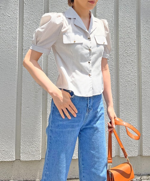 ★新品★Rene★ジレ シャツ ブラウス ベスト★36★カーキ ストライプ★ 夏長マルチストライプシャツ（7202261）｜men（メンズ）｜小泉