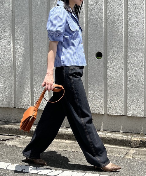 Jewelobe ブラウス シャツ レトロシルエットストライプ開襟