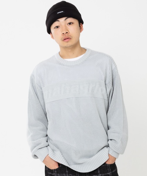 ニット セーター 「mahagrid/マハグリッド」BASIC LOGO MESH KNIT/ベーシックロゴメッシュニット レディース メンズ MAHAGRID ニット セーター 「mahagrid/マハグリッド」BASIC LOGO