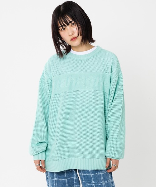 ニット セーター 「mahagrid/マハグリッド」BASIC LOGO MESH KNIT/ベーシックロゴメッシュニット レディース メンズ