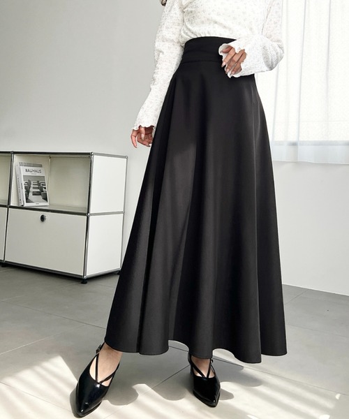 AMOMENTO ブラック フレアスカートパンツ ガウチョパンツ 25SS moment+ スカート 「累計販売枚数2万枚突破！」カットジョーゼットハイ