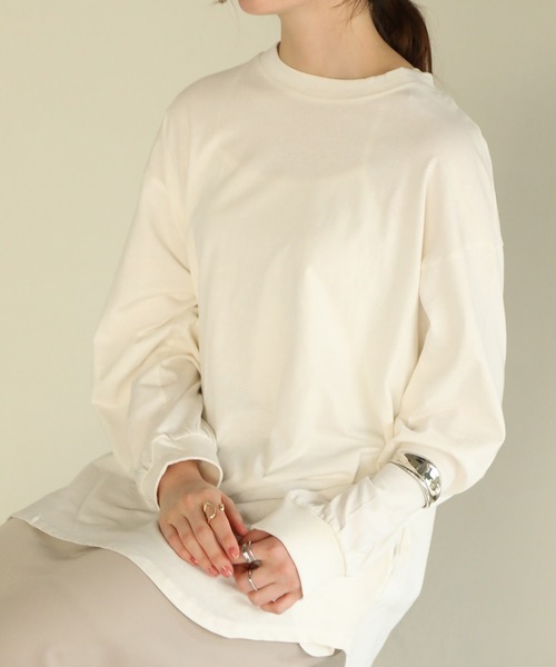 tシャツ 後ろボタンロングスリーブカットソー レディース