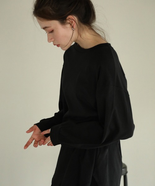 tシャツ 後ろボタンロングスリーブカットソー 夏服 レディース