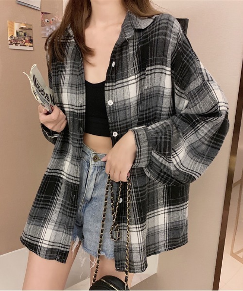 Ada. ブラウス シャツ 夏 レギュラーカラー チェック柄 シャツ 