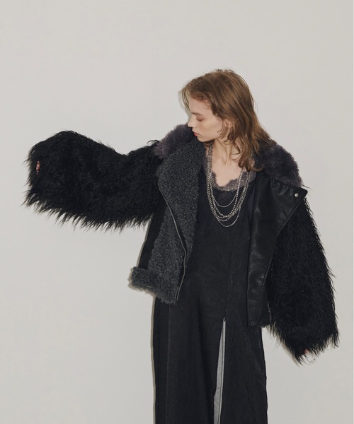 LA BELLE ETUDE レザージャケット ライダース 異素材ボリュームファー