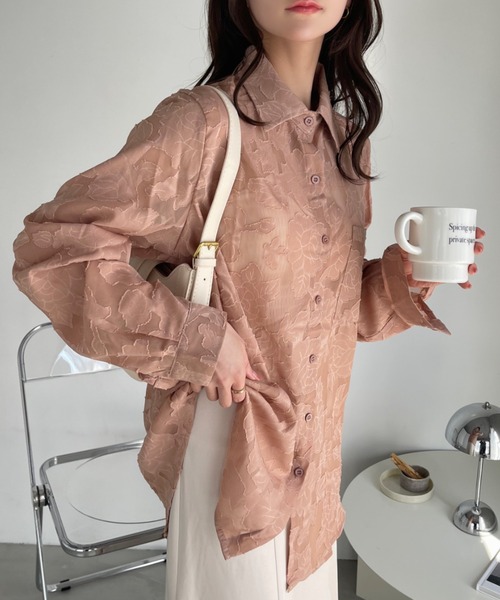 Ada. ブラウス シャツ フラワー シアー ジャガード レディース