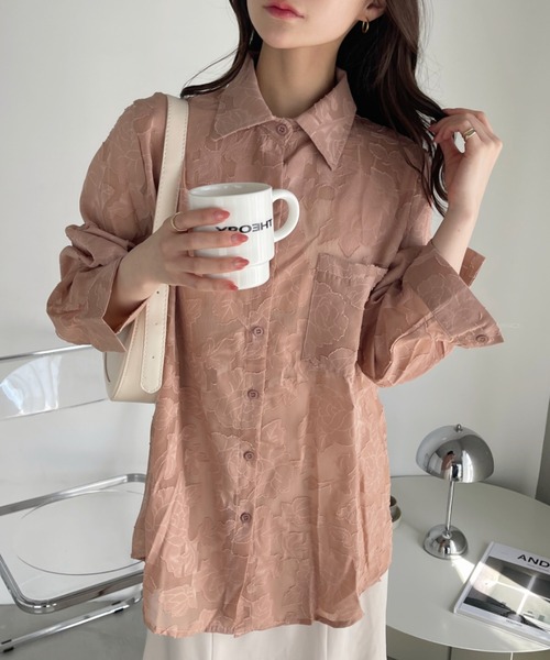 ブラウス シャツ アーモンドフラワーブラウス レディース Fit more ブラウス シャツ フラワーモチーフブラウス レディース
