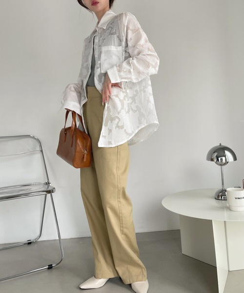 Ada. ブラウス シャツ フラワー シアー ジャガード レディース