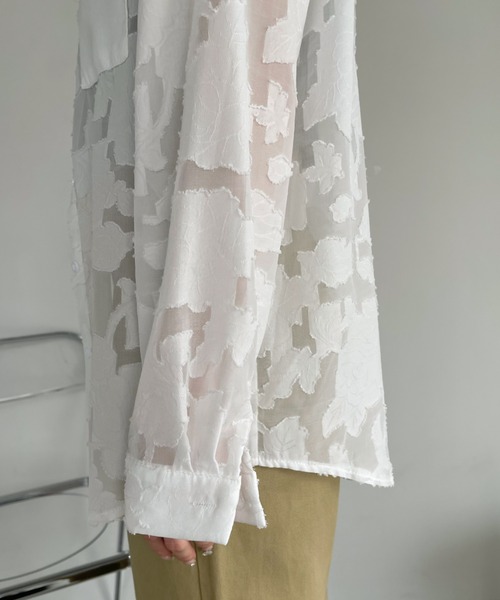 ブラウス シャツ 「UNISEX/選べる着丈」ジャガードフラワーシャツ レディース メンズ FILLOU ブラウス シャツ フラワージャガードシアーシャツ