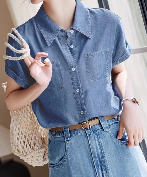 ブラウス シャツ ソフトデニムフレンチシャツ レディース DOUX ARCHIVES ブラウス シャツ ソフトデニムフレンチシャツ