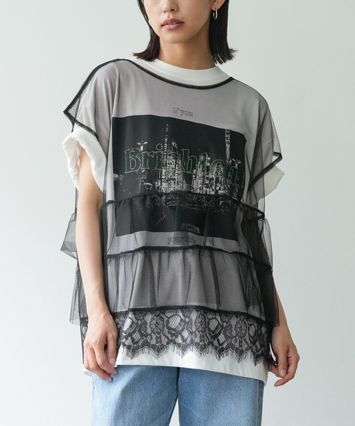 ベスト ジレ Tulle tops　チュールトップス レディース mili an deni ベスト ジレ チュール2段フリルトップス