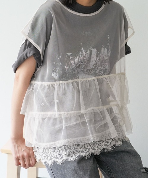 ベスト ジレ Tulle tops　チュールトップス レディース KOBE LETTUCE ベスト ジレ チュールフリルベストトップス