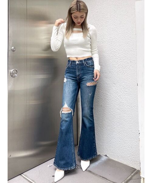 GYDA ジーンズ デニム デニムパンツ ミドルウエストSIDE RIPPED