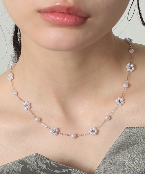 Kana ネックレス 小花 パール フェミニン ネックレス 結婚式 お呼ばれ