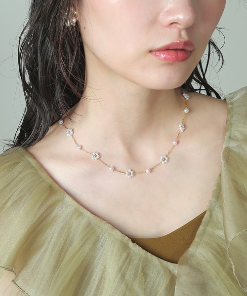 Kana ネックレス 小花 パール フェミニン ネックレス 結婚式 お呼ばれ