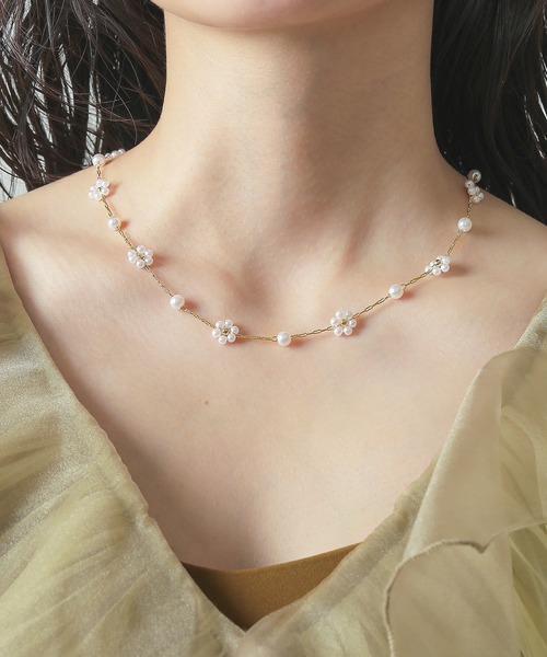 Kana ネックレス 小花 パール フェミニン ネックレス 結婚式 お呼ばれ