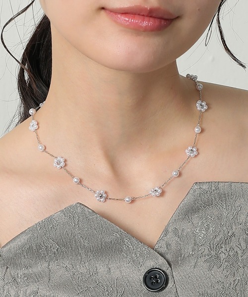 Kana ネックレス 小花 パール フェミニン ネックレス 結婚式 お呼ばれ