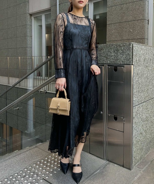 結婚式二次会 同窓会 パーティードレス オケージョンドレス お呼ばれワンピース PourVous｜ビーズ刺繍ワンピース結婚式オケージョンドレス同窓会