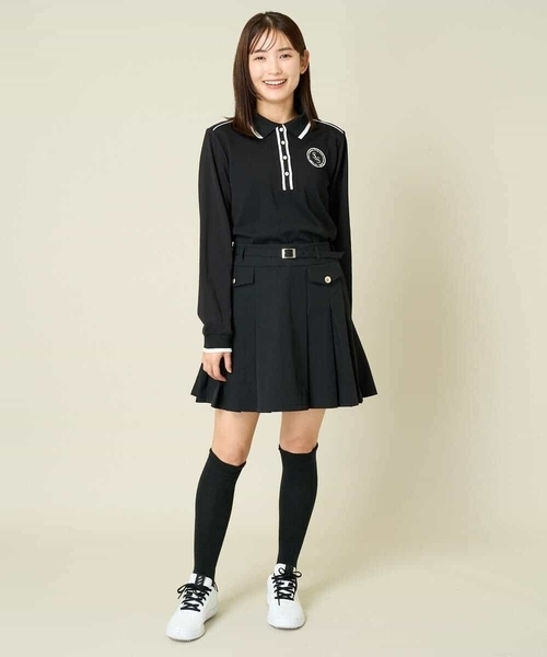 レディースゴルフウェアセットアップ　キュロットパンツLサイズ　ブラック a.v.v（アー・ヴェ・ヴェ） パンツ レディースゴルフウェア ベルト付