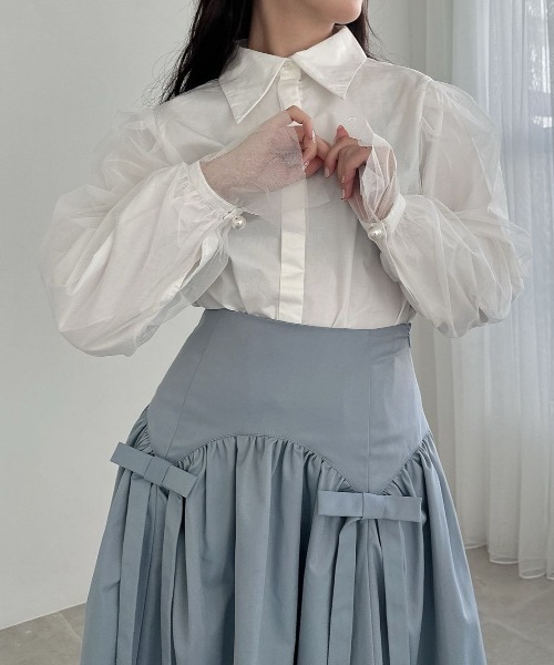 ブラウス シャツ SHEER PEARL SHIRT/シアーパールシャツ レディース