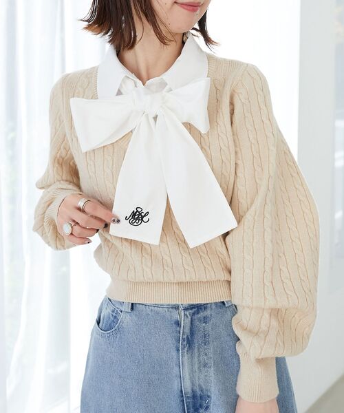 mystic - ♡リボンドッキングニット♡完売商品 MERCURYDUO（マーキュリーデュオ）の「2WAYリボンパワショル