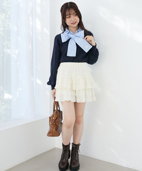 【美品】M'S GRACY ドッキング ニット　リボン　ボウタイ　白シャツ　М MAJESTIC LEGON ニット セーター リボンタイセットシャツ