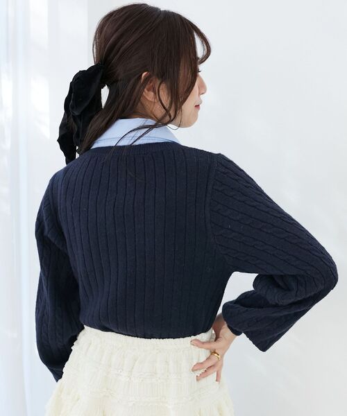 【美品】M'S GRACY ドッキング ニット　リボン　ボウタイ　白シャツ　М ボウタイリボン付きニット | msgracy