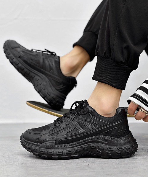 スニーカー メンズ 厚底 ダッド ラウンドトゥ レースアップ 2色 round toe chunky sole lace up sneakers shoes ラウンドトゥ