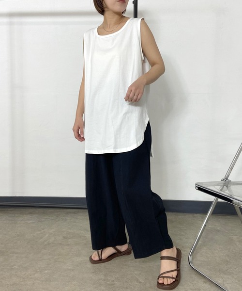 シャルボン　ノースリーブ　ブルー ボンディングアシンメトリーZIP プルオーバー|allureville