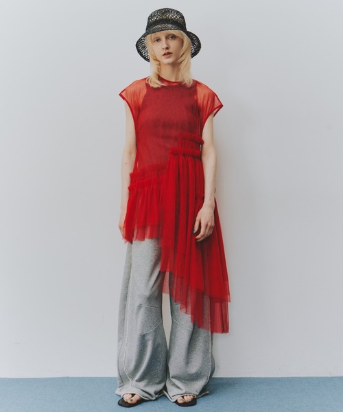 ラベルエチュード　フレンチスリーブレイヤードギャザーチュールデザインTOPS LA BELLE ETUDE（ラベルエチュード） ブラウス シャツ フレンチ