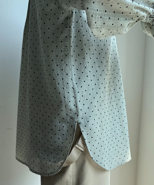 DouDou ブラウス シャツ シアードットスタンドフリルブラウス