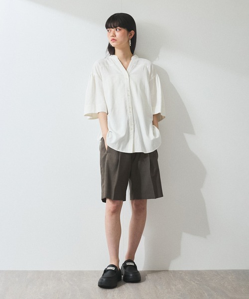 ブラウス シャツ 「WEB限定」リネン混フレアースリーブシャツ レディース ADAM ET ROPE' ブラウス シャツ 「WEB限定」リネン混フレアー